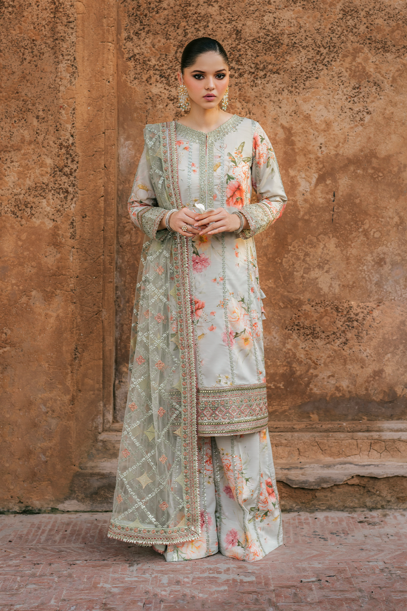 Embroidered Lawn 3-Piece Suit with Net Dupatta | Luxury stitched Suit