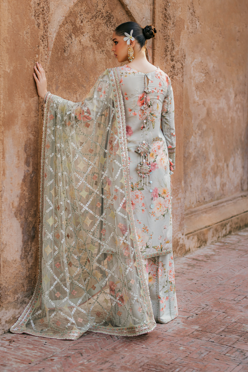 Embroidered Lawn 3-Piece Suit with Net Dupatta | Luxury stitched Suit