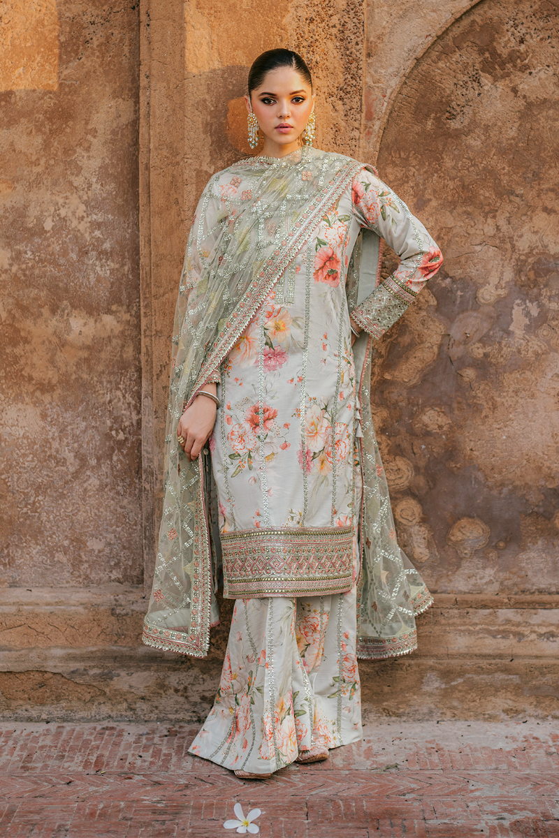 Embroidered Lawn 3-Piece Suit with Net Dupatta | Luxury stitched Suit