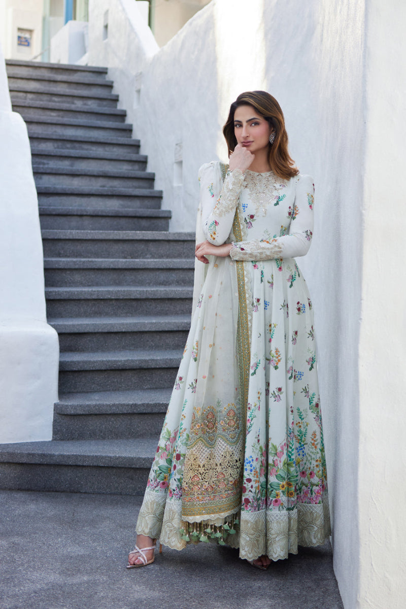 03-Piece Lawn Frock With Organza Dupatta