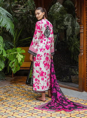 03-Piece Embroidered Printed Lawn With Chiffon Dupatta - Ready To Wear
