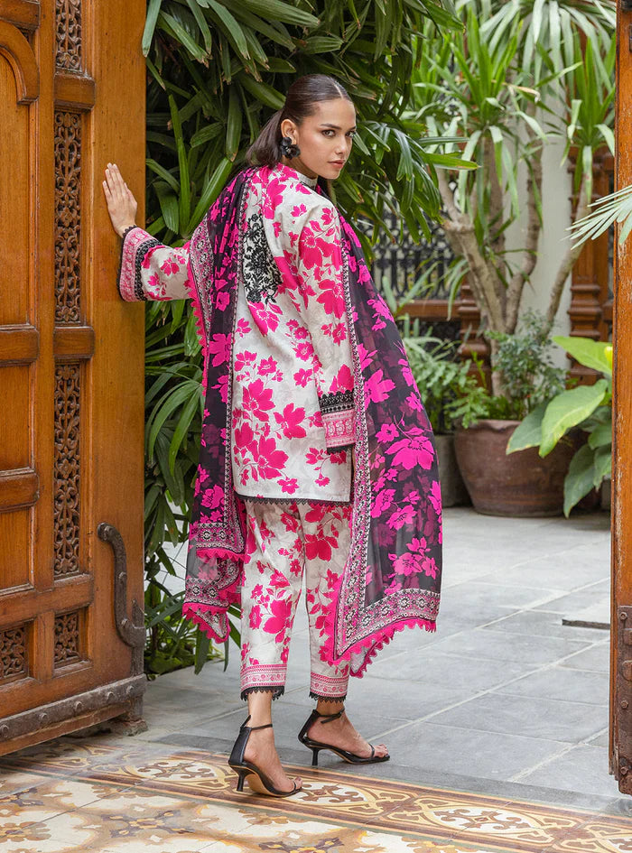 03-Piece Embroidered Printed Lawn With Chiffon Dupatta - Ready To Wear