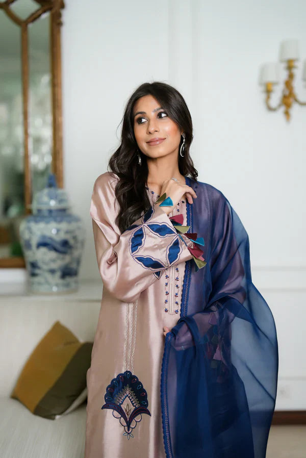 03-Piece Shamoz Silk With Embroidery - Ready To Wear