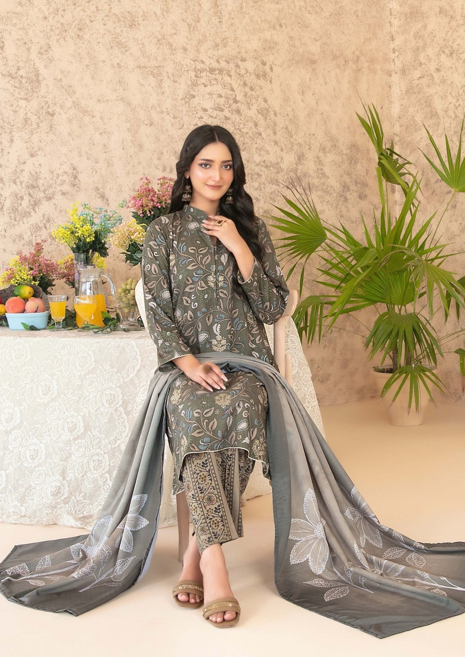 3-Piece Stitched Digital Printed Staple Fabric Collection with Exclusive Shawl Dupatta