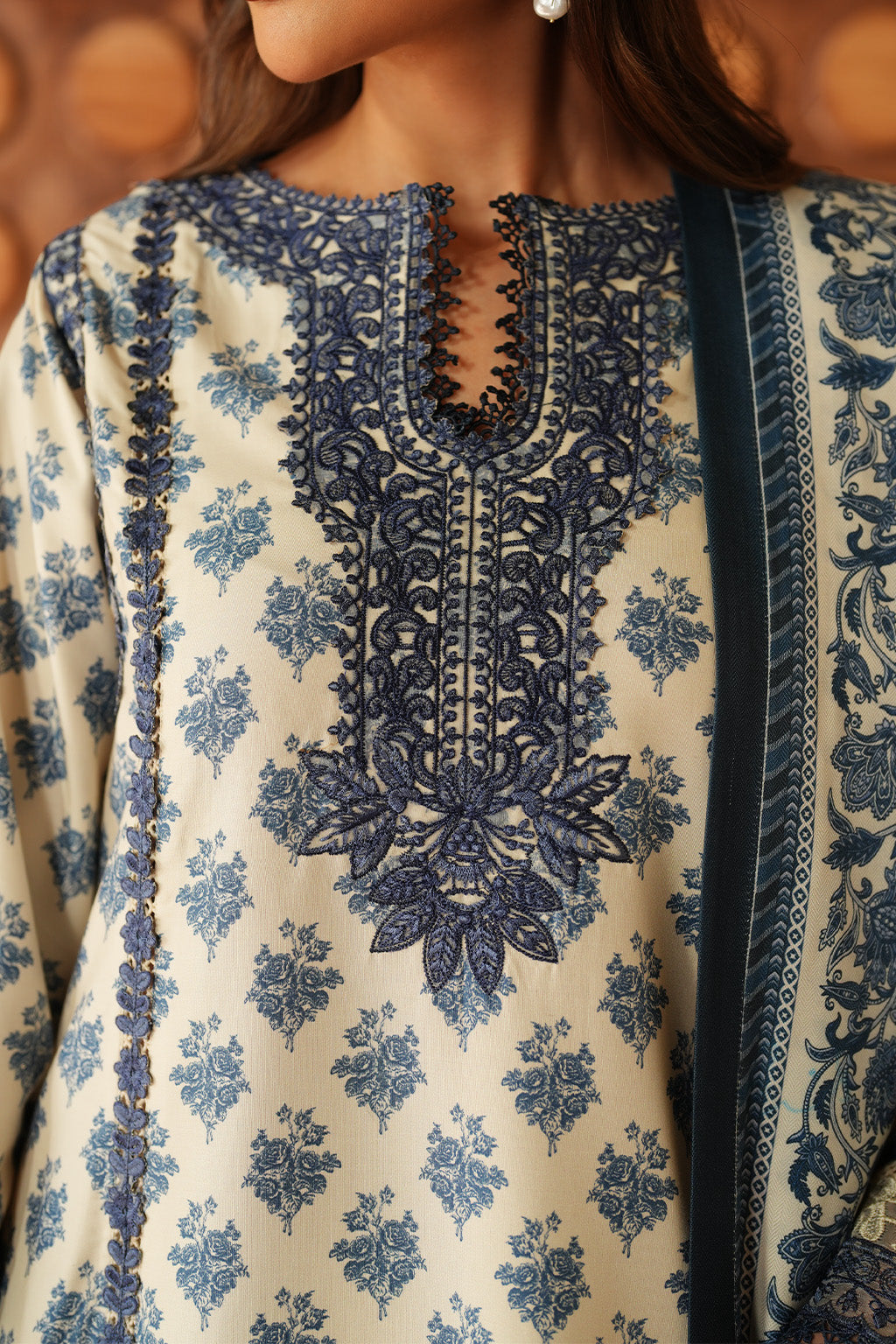 3 Piece Stitched Lawn Suit - Ready To Wear