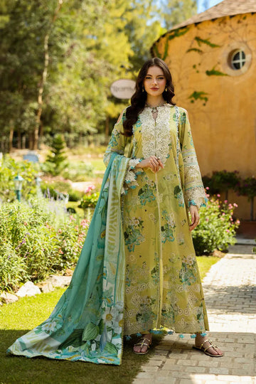 03-Piece Embroidered Print Lawn With Chiffon Dupatta - Ready To Wear