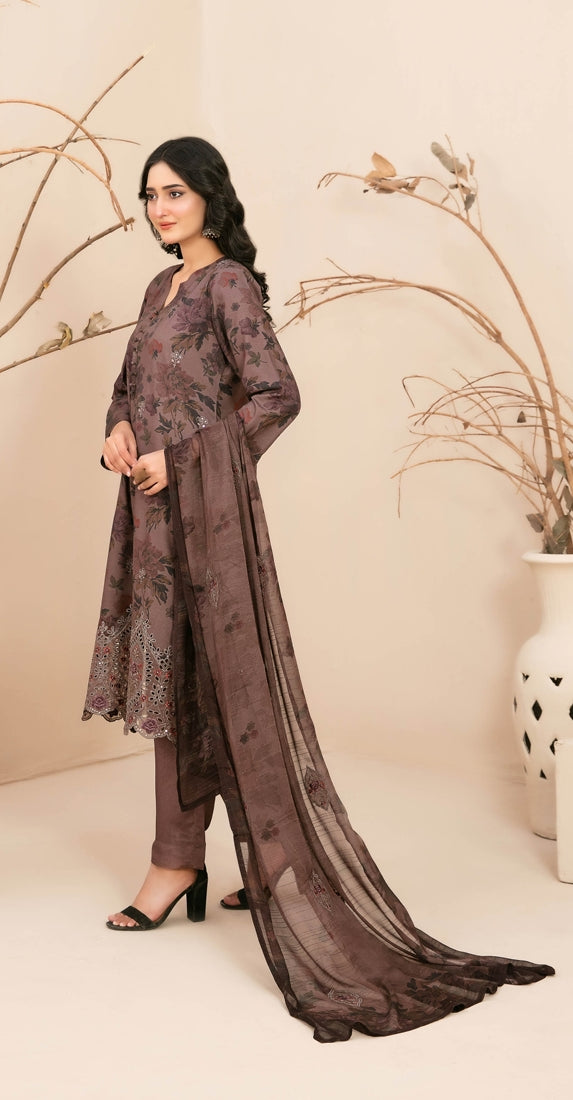 3 Piece Stitched Lawn suit – Alvira By Tawakkal Fabrics