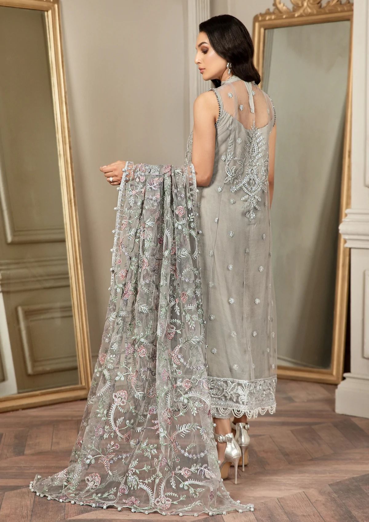 Heavy Embroidered Net Suit with Shamoz Silk Inner & Trouser