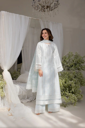 03-Piece Embroidered Lawn With Organza Dupatta - Ready To Wear
