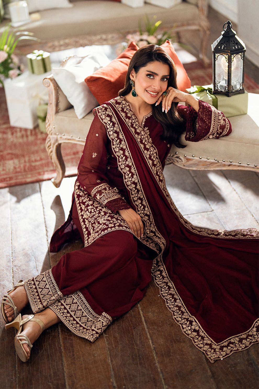 Pure Chiffon Spangle & Cutwork Formal Suit