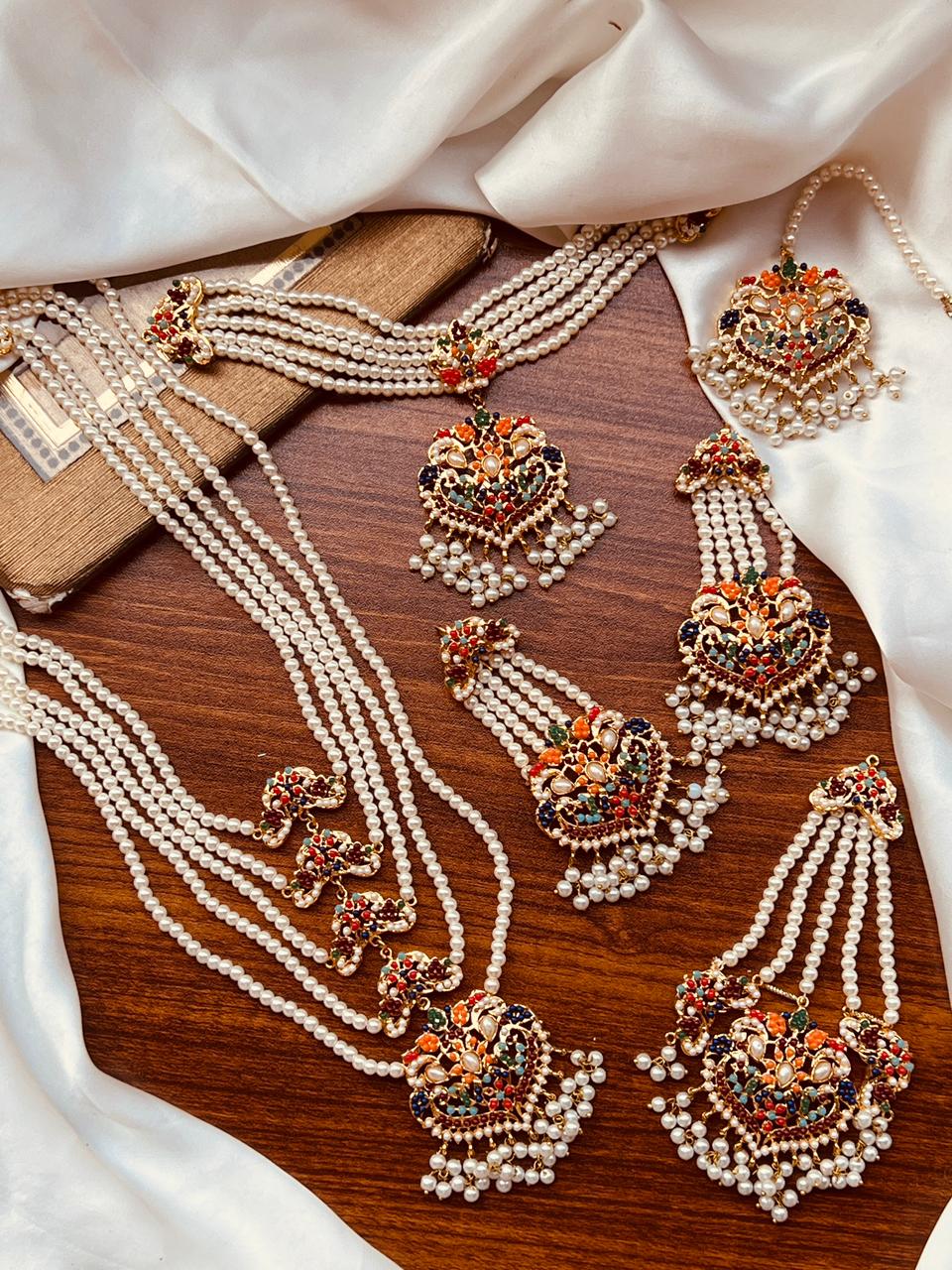 Beautiful Nauratan Mala, Earrings & Teeka Set
