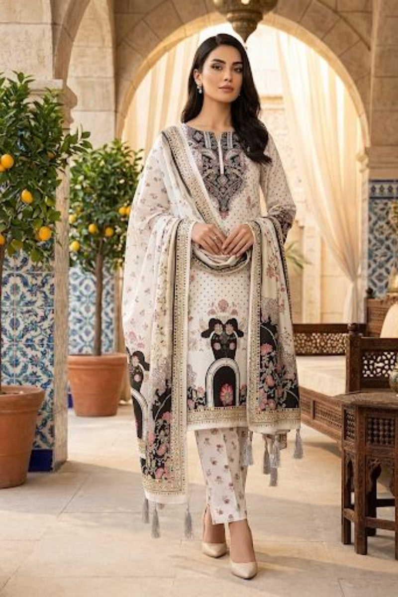 03PCS SILK STITCHED SUIT READY TO WEAR