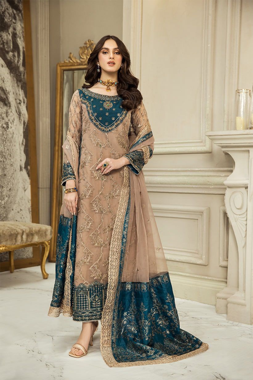 03-Piece Embroidered Chiffon Dress - Ready To Wear