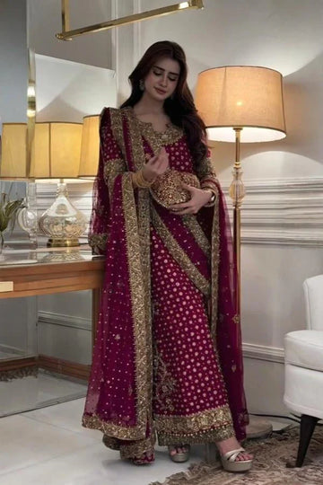 03-Piece Chiffon Suit With Embroidery - Ready To Wear