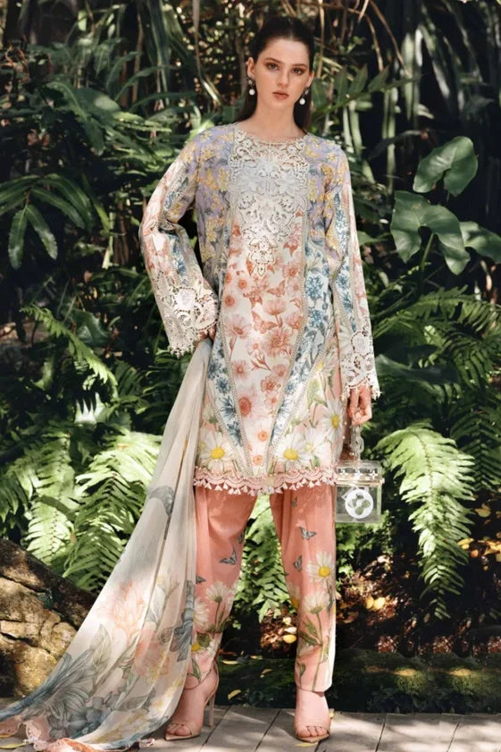 03-Piece Embroidered Printed Lawn With Chiffon Dupatta - Ready To Wear